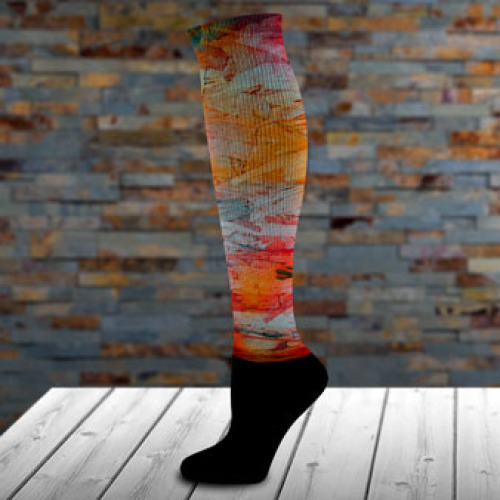Sock - Tube-AT3-Adult Knee High Light Art w/ Cotton Black Foot